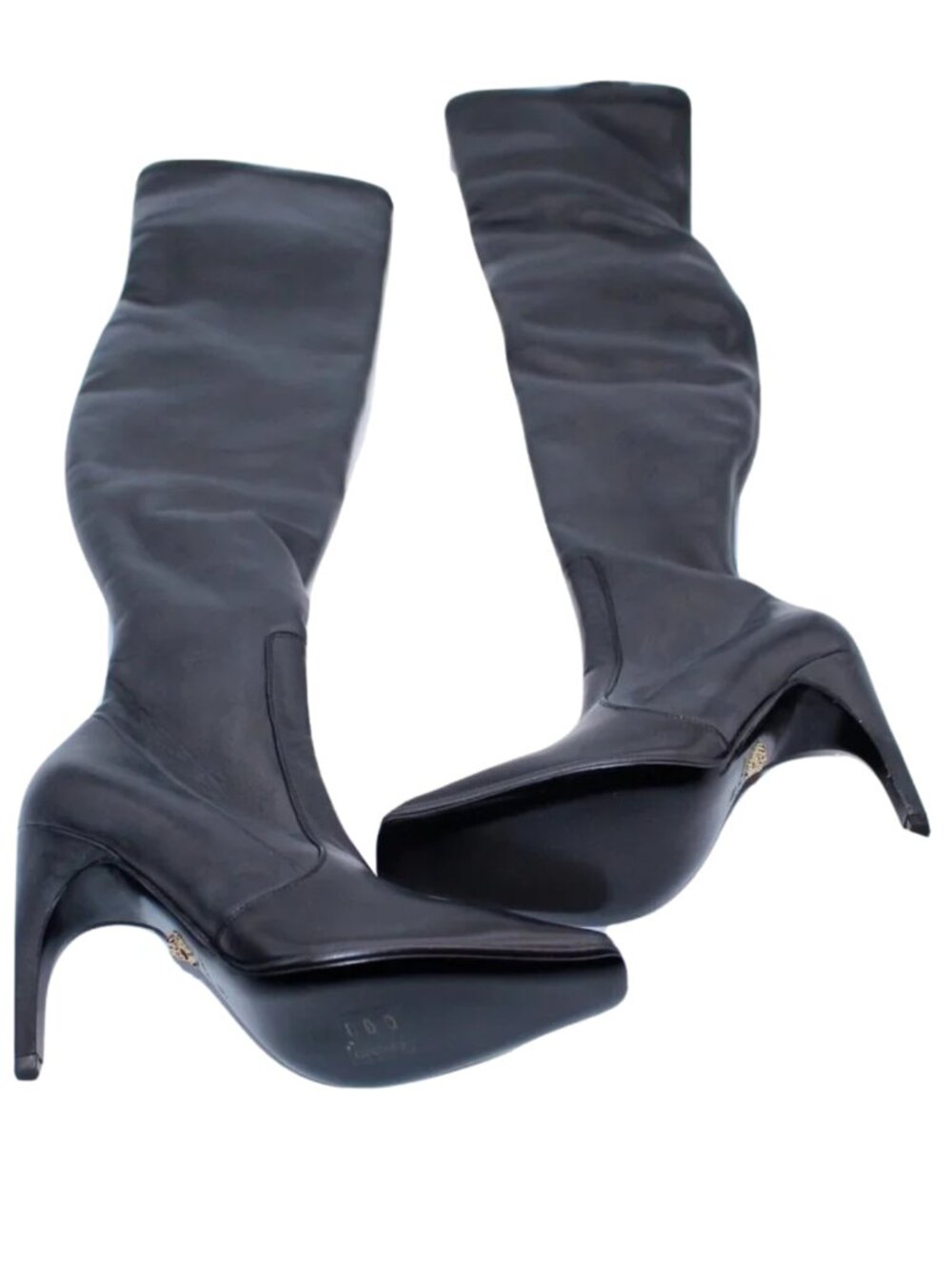 VERSACE OVER-THE-KNEE BLACK LEATHER HORSE RIDING STYLE Boots w/HIGH HEELS 35 - 5